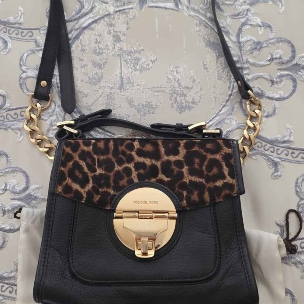 Michael Kors Black and Animal Print Shoulder Bag